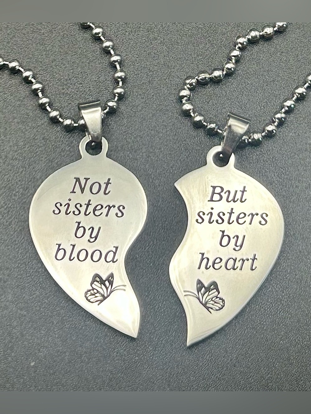 Best Friends Pendant Necklace Set of Two - 'Sisters by Heart', Butterfly Accents
